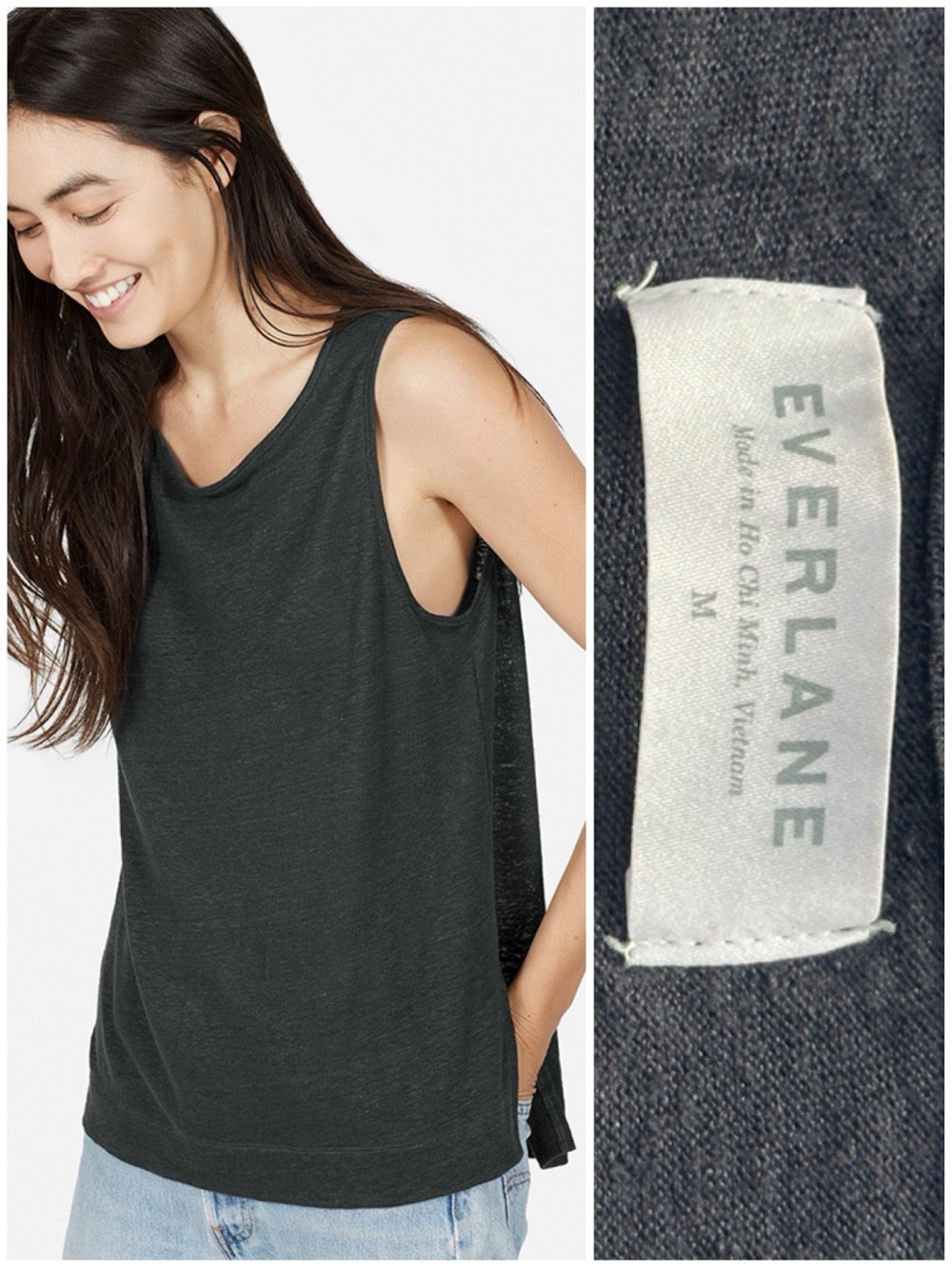 Everlane The Linen Tank 2017 Charcoal Grey Slub Knit Scoopneck Sleeveless Top
